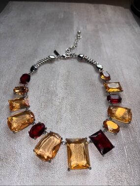 White House Black Market Amber and Garnet Crystal Statement Necklace